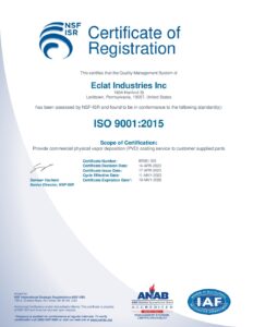 Eclat Industries Inc.'s Current ISO certification 
